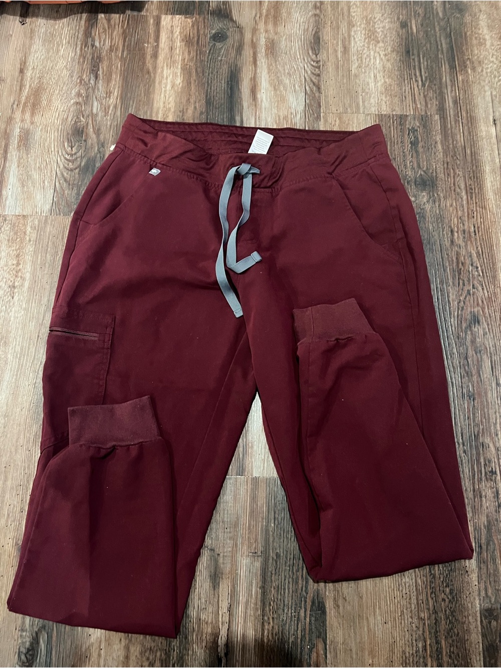 Figs Women's Maroon Jogger Scrub Pant with Gray Drawstring
